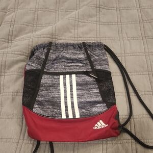 Unisex Adidas Gray and Maroon Drawstring Backpack